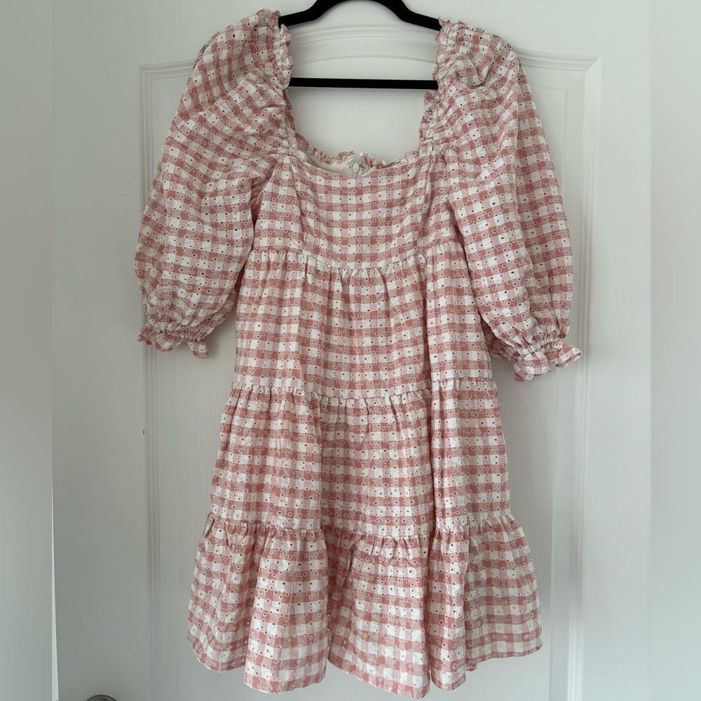 Storia Pink and White Gingham Mini Dress